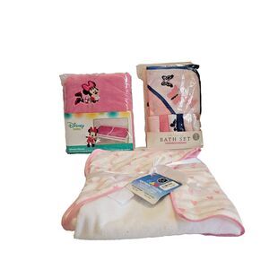 Bundle of 3 Baby Girl Items- Disney Mickey Mouse Changing Cover,  7pc Bath set